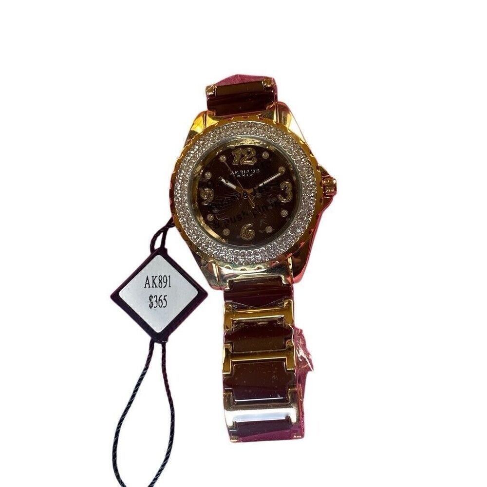 Akribos XXIV Womens Watch Metal Ceramic Band Gold Tone Gem Case 39mm AK891BRG - Picture 7 of 12